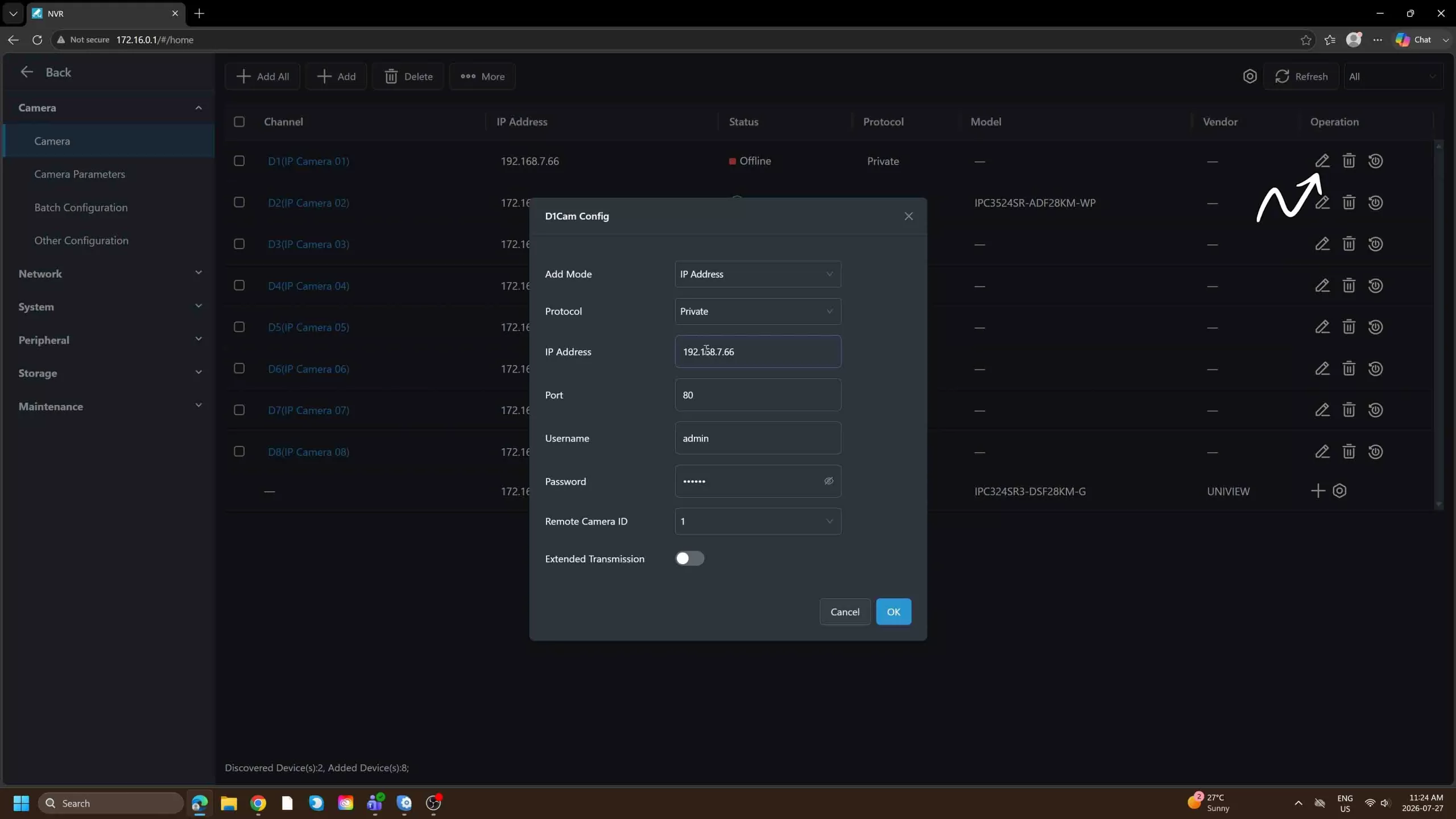 Modifying IP Camera Subnet in Uniview GUI
