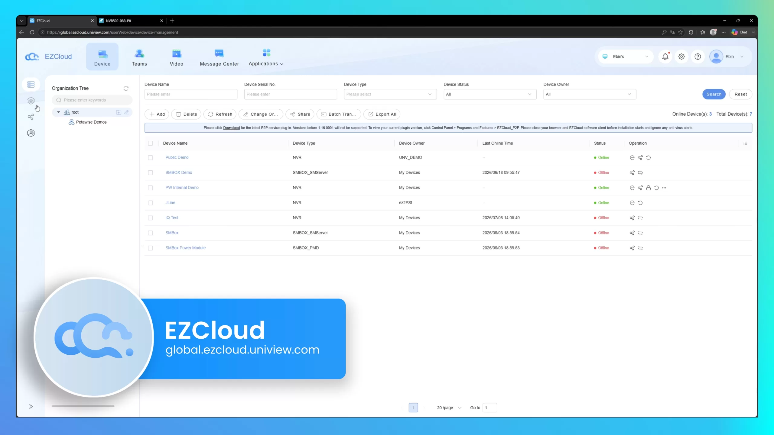 Uniview EZCloud Dashboard